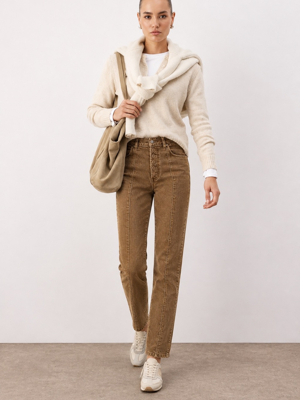 Ulla Johnson High-Waisted Tapered Slim Seamed Jeans - Brown Size 6